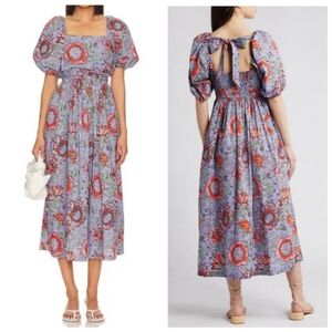 Cleobella Darlene Floral Organic Cotton Poplin Midi Dress Spring Wedding Sz XS